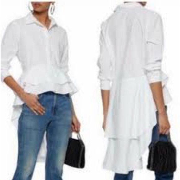 Walter Baker white high low peplum ruffle 100% cotton button front shirt, medium - Picture 1 of 8